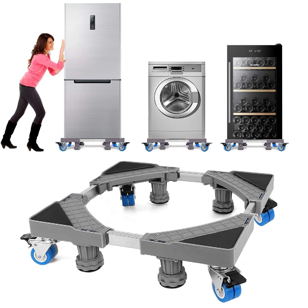 Washing Machine Base with 8 Feet + 4 Wheels for Washing Machine, Fridge and Dryer, Adjustable 41.5-65 cm Washing Machine Base with Non-Slip Shock Absorption Function