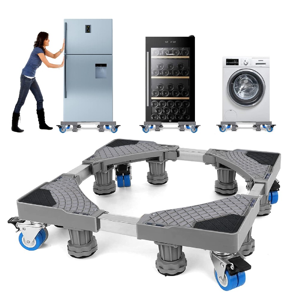 Washing Machine Base with 8 Feet + 4 Wheels for Washing Machine, Fridge and Dryer, Adjustable Washing Machine Base with Non-Slip Shock Absorption Function, (Adjustable: 42-66 cm)