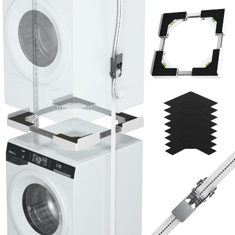 Washer Dryer Stacking Kit, Universal Stacking Kit for Washer and Dryer,  Adjustable Frame for 45~68cm Stackable Washer and Dryer Stacking with Ratchet Strap