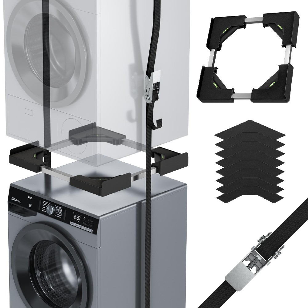 Washer Dryer Stacking Kit, Universal Stacking Kit for Washer and Dryer,  Adjustable Frame for 45~68cm Stackable Washer and Dryer Stacking with Ratchet Strap